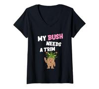 Mujer Divertida Novedad Ofensiva grosera My Bush Needs A Trim Peinado Camiseta Cuello V