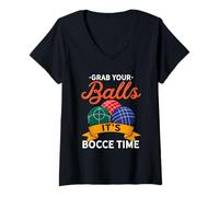 Mujer Divertida petanca, coge tus pelotas, divertida petanca Camiseta Cuello V