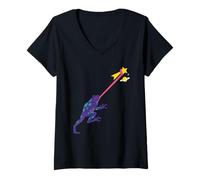 Mujer Divertida Rana galáctica atrapando una Estrella fugaz Space Planet Camiseta Cuello V