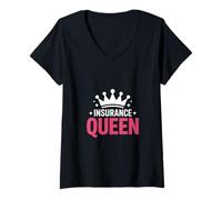 Mujer Divertida Reina de los Seguros Diciendo Que Crown Sparkle Humor Camiseta Cuello V