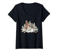 Mujer Divertida repostería navideña de Gingerbread Man Monster Truck Camiseta Cuello V