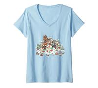 Mujer Divertida repostería navideña de Gingerbread Man Monster Truck Camiseta Cuello V