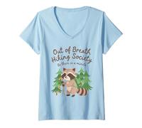 Mujer Divertida Ruta de Senderismo con mapaches de out of Breath Hiking Society Camiseta Cuello V