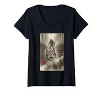 Mujer Divertida Selfie de Gato asustado sorprendido con Sasquatch Bigfoot Camiseta Cuello V