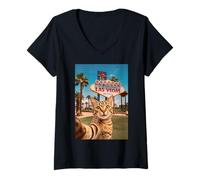 Mujer Divertida Selfie de Gato en Las Vegas Camiseta Cuello V