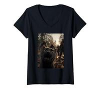 Mujer Divertida Selfie de Gato Negro con Zombies Animal felino Halloween Camiseta Cuello V