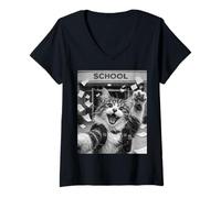 Mujer Divertida Selfie del último día de Clases del Gato Maine Coon Durante Las Vacaciones de Verano Camiseta Cuello V