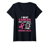 Mujer Divertida superviviente de cáncer de Mama Pink Ribbon Warrior Antisocial Camiseta Cuello V