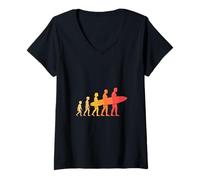 Mujer Divertida Surfer Evolución Silueta Línea Minimalista Camiseta Cuello V
