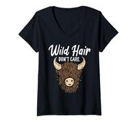 Mujer Divertida Vaca Escocesa de Las Highlands de Wild Hair Don't Care Camiseta Cuello V