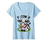 Mujer Divertida Vaca Fresca con Gafas de Dibujos Animados de Animales para Hombres, Mujeres y niños Camiseta Cuello V