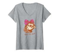 Mujer Divertidas Camisas de Humor de Pollo What The Cluck? Gallina con Lazo Camiseta Cuello V