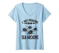 Mujer Divertidas caras de erizo de mar que solo me encantan los erizos de mar Camiseta Cuello V