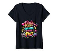 Mujer Divertidas Chicas Retro de los 80 Solo Quieren divertirse en una Fiesta Retro Camiseta Cuello V