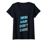 Mujer Divertidas citas de natación traje de baño Swim Hair Don't Care Camiseta Cuello V