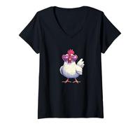 Mujer Divertidas gafas de sol de pollo con amor para niños y niñas Camiseta Cuello V