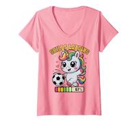 Mujer Divertidas Habilidades Cargando Soccer Unicorn 67 Please Wait Game Day Camiseta Cuello V
