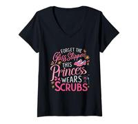 Mujer Divertidas Pantuflas de Cristal Que Esta Princesa USA Uniformes médicos Camiseta Cuello V