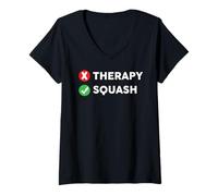 Mujer Divertidas Raquetas de Squash Entrenador Jugador Amante Terapia Camiseta Cuello V