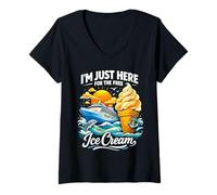 Mujer Divertidas Vacaciones en Crucero Estoy aquí para el Helado Gratis Camiseta Cuello V