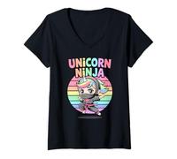 Mujer Divertidas vibraciones mágicas de unicornio Ninja Girl Pre-K inspiran BJJ Camiseta Cuello V