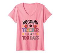 Mujer Divertido 100 DÍAS INTERRUPANDO A MIS Maestros DE Ciencias Camiseta Cuello V