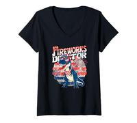 Mujer Divertido 4 de julio DIRECTOR DE FUEGOS Artificiales T-Rex Patriotic Teacher Camiseta Cuello V