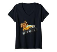 Mujer Divertido Acción de Gracias Turquía Montando Monster Truck Niños Niños Camiseta Cuello V
