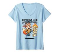 Mujer Divertido Acogedor Asistencia Requerido Fox Reading Cute Camiseta Cuello V