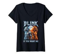 Mujer Divertido Alfa Lobo Meme Parpadea Si Me Quieres Bootleg Camiseta Cuello V