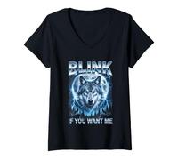 Mujer Divertido Alfa Lobo Meme Parpadea Si Me Quieres Bootleg Camiseta Cuello V