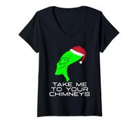Mujer Divertido alienígena llévame a Tus chimeneas - Papá Noel alienígena navideño Camiseta Cuello V