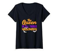 Mujer Divertido Amante de Halloween La Reina de Todas Halloween Camiseta Cuello V