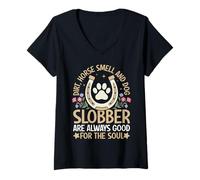 Mujer Divertido Amante de los Animales de Granja con Olor a Tierra y babosas de Perro Camiseta Cuello V