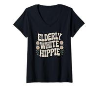 Mujer Divertido Anciano Blanco Hippie Retro Rainbow Humor Mujeres Hombres Camiseta Cuello V