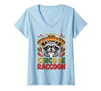 Mujer Divertido Animal de Fiesta Mexicana Cinco de Raccoon Camiseta Cuello V
