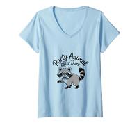 Mujer Divertido Animal de Fiesta Trash Panda Raccoon al anochecer Camiseta Cuello V