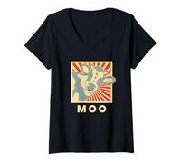 Mujer Divertido animal de granja retro Cow Moo Pop Art Camiseta Cuello V