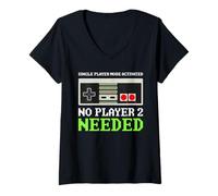 Mujer Divertido Anti Valentine Gamer, No se Necesita Jugador 2 Camiseta Cuello V