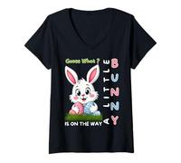 Mujer Divertido anuncio de embarazo de Pascua Little-Bunny on the-Way Camiseta Cuello V