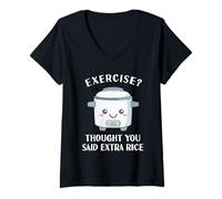 Mujer Divertido Arrocera Ejercicio Asiático Amor Comida China Lejano Oriente Camiseta Cuello V