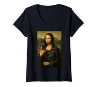 Mujer Divertido arte de heavy metal de la banda de rock de Mona Lisa Camiseta Cuello V