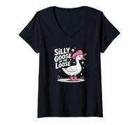 Mujer Divertido arte de humor animal con forma de vaquera de Silly Goose On The Loose Camiseta Cuello V