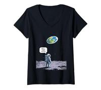 Mujer Divertido Astronauta Tierra Gone Flat Tierra Espacio Humor Mujeres Hombres Camiseta Cuello V
