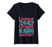 Mujer Divertido Auxiliar de Enfermería CNA Living The Scrub Life Camiseta Cuello V