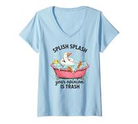 Mujer Divertido baño de Ganso Splish Splash Cuida tu Negocio Lindo Camiseta Cuello V