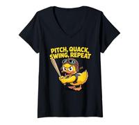 Mujer Divertido béisbol pato pito quack swing repetición Camiseta Cuello V