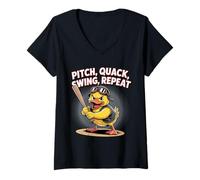 Mujer Divertido béisbol pato pito quack swing repetición Camiseta Cuello V