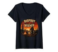Mujer Divertido Bigfoot Agarró Mi Wiener Sasquatch Camping Humor Camiseta Cuello V