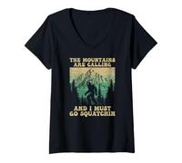 Mujer Divertido Bigfoot las montañas están llamando, debo ir a Camiseta Cuello V